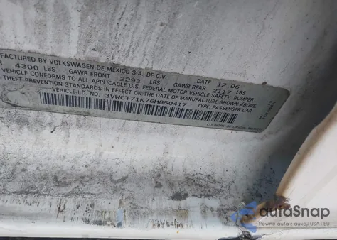 2006 Volkswagen Jetta Diesel из США, поврежденный, VIN 3VWCT71K76M850417